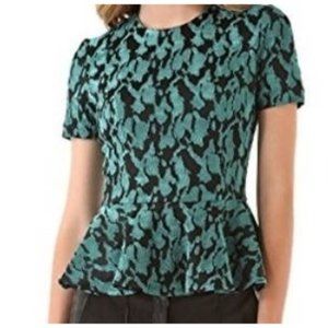 Opening Ceremony Peplum Blouse Teal Blue Black Brocade Top Sz Medium